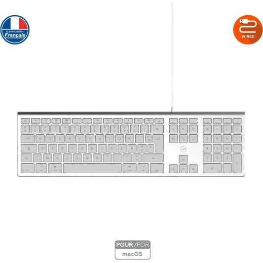 MOBILITY LAB ML304304 - Wired Touch Design Keyboard with 2 USB for Mac - AZERTY - White and silver