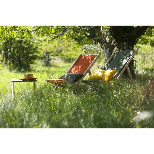PRIVATE GARDEN - Paprika-colored wooden deck chair - Water-repellent fabric