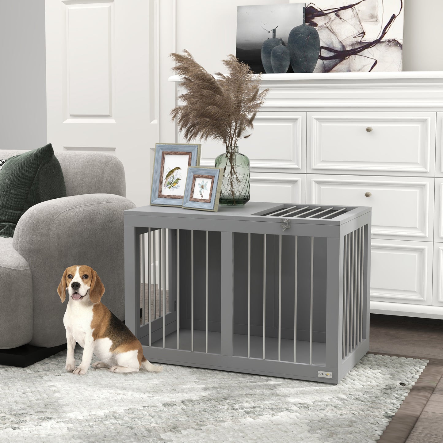 PawHut Hundekäfig Hundebox Hundetransportbox, 2 Türen, verriegelbar, Stahlgitter, 80 cm x 50 cm x 56,5 cm, Grau