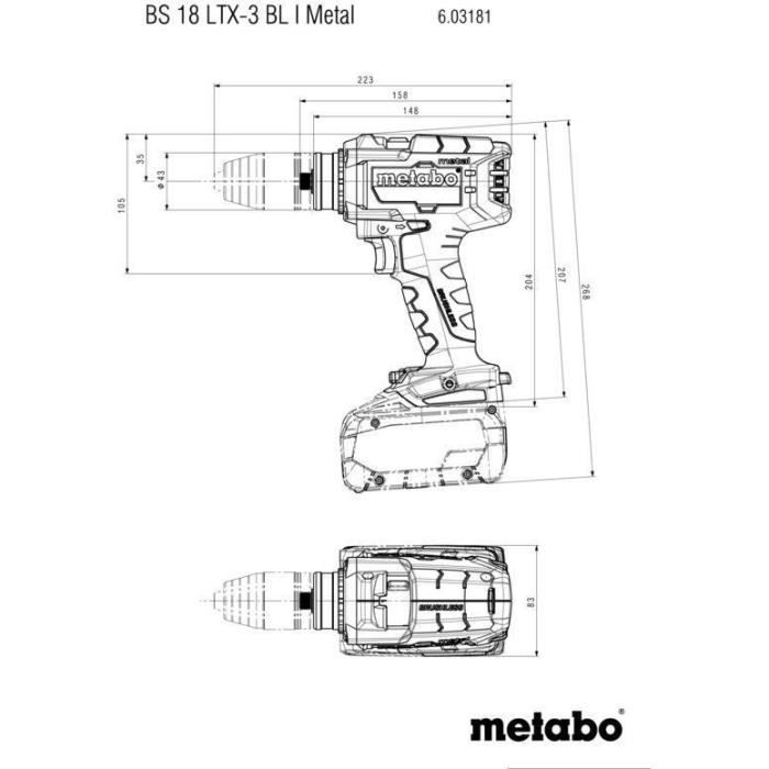 Cordless drill driver - METABO - BS 18 LTX-3 BL I - 18 V - Futuro Top chuck - MetaBOX 145 L