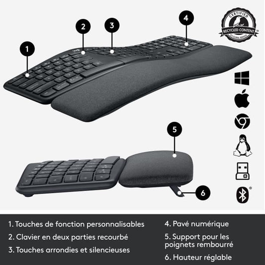 Ergonomic keyboard - Wireless - LOGITECH - K860 ERGO - Keyboard position in two parts