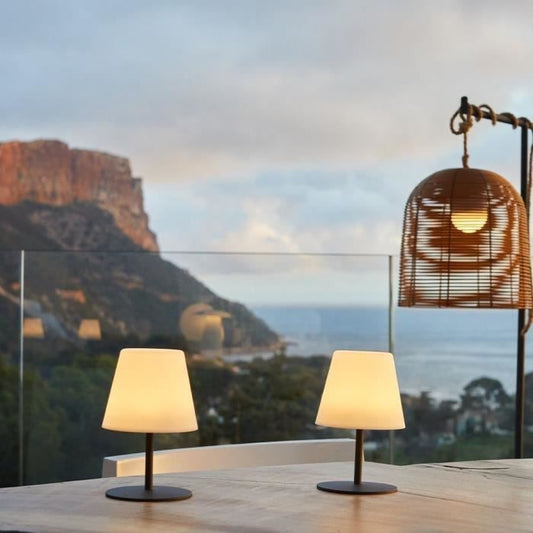 Pack of 2 Wireless Table Lamps - LUMISKY - TWINS - H16 cm - Grey steel base - Warm white and white LED