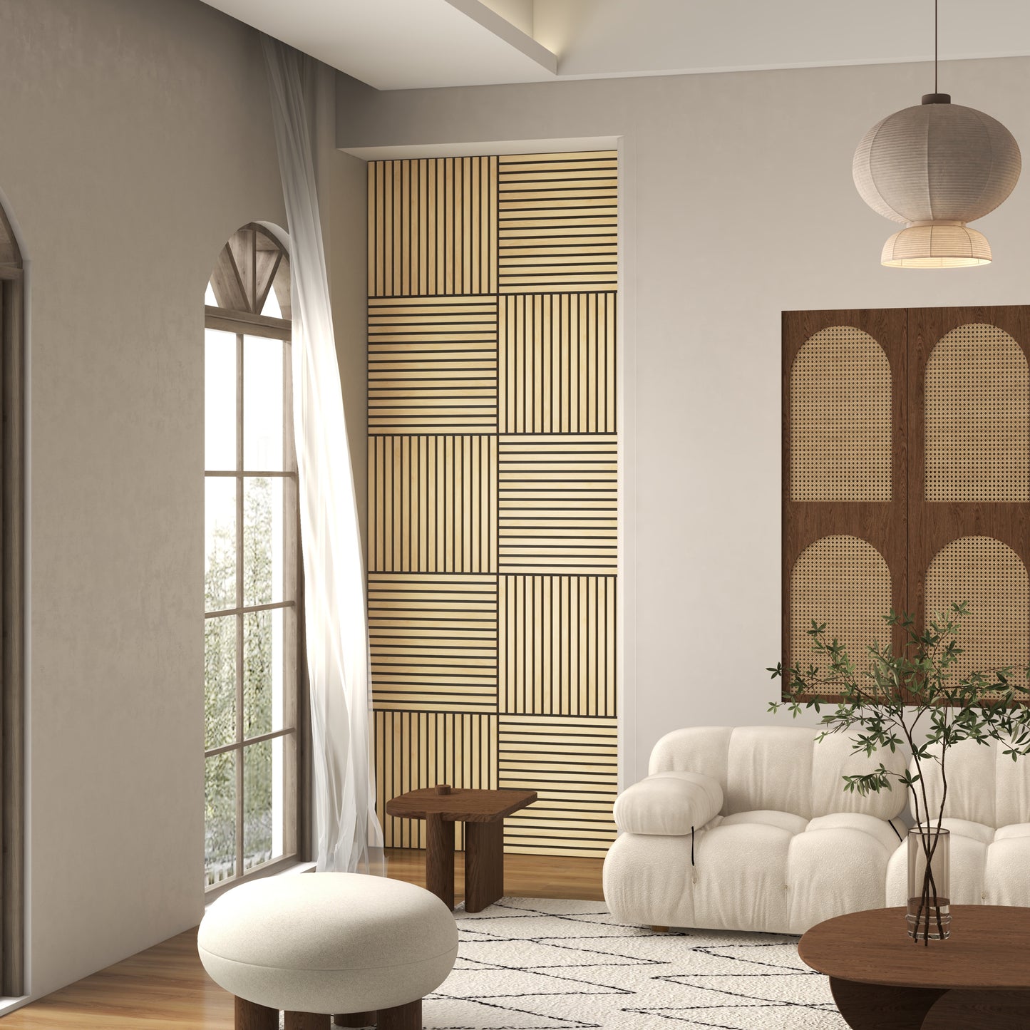 HOMCOM Akustikpaneel, Schallabsorption, DIY Lamellenwand, MDF & Polyester, einfache Installation, Eiche