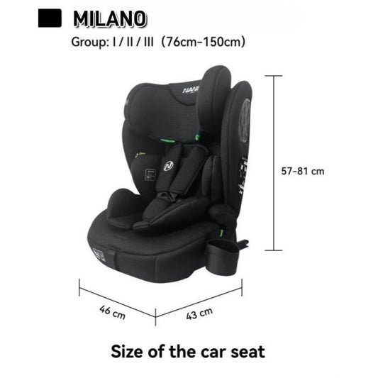 Isofix car seat - NANIA - MILANO - Group 1/2/3 - I-size - With reducer - Black