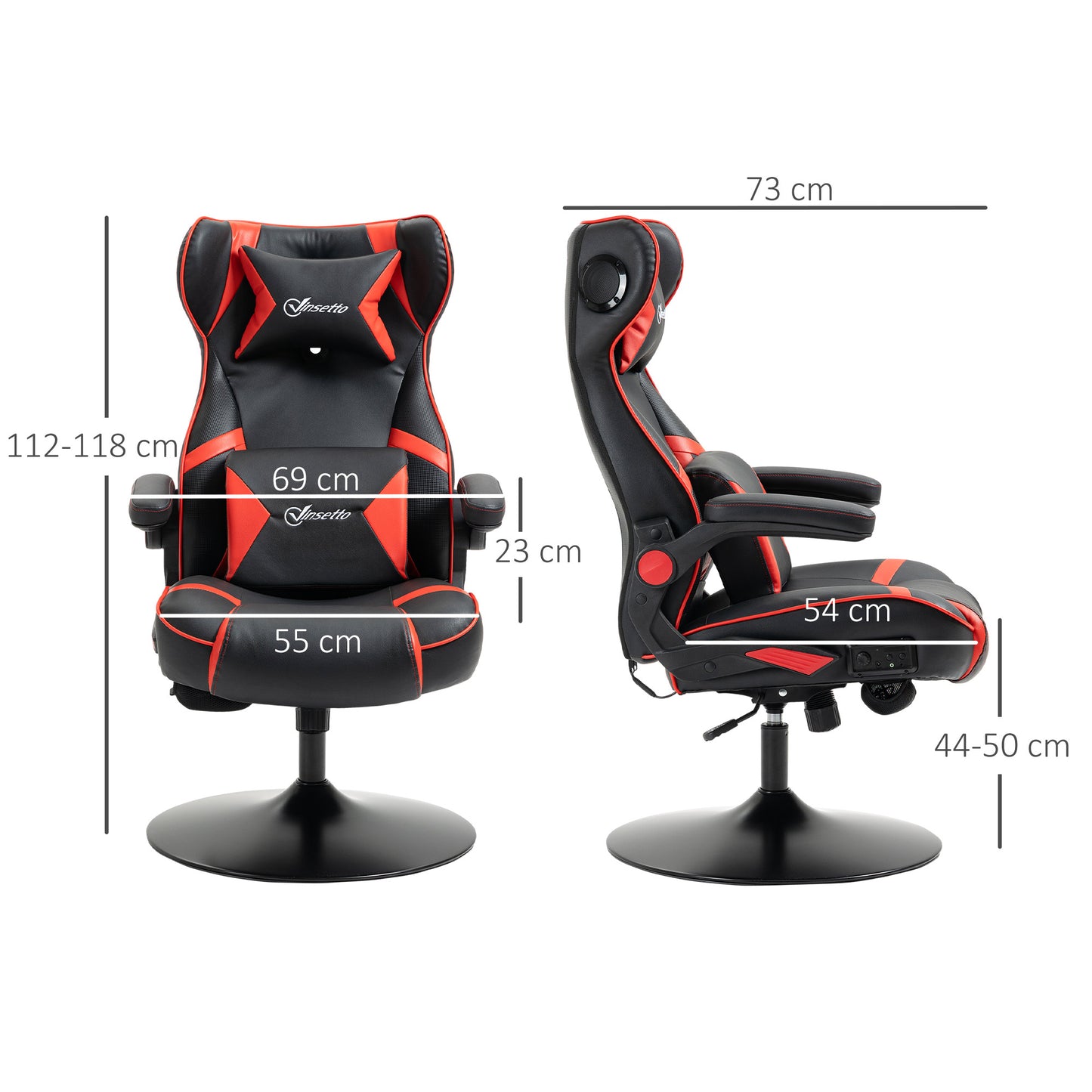 Vinsetto Gamingsessel, Gamingstuhl, integrierte Lautsprecher, neigbare Rücklehne, schwarz+rot, 69 x 73 x 118cm