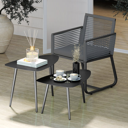 Outsunny Couchtisch 2er Set, Wetterfest Balkontisch aus Stahl, Beistelltisch im Geometrischem Design Schwarz