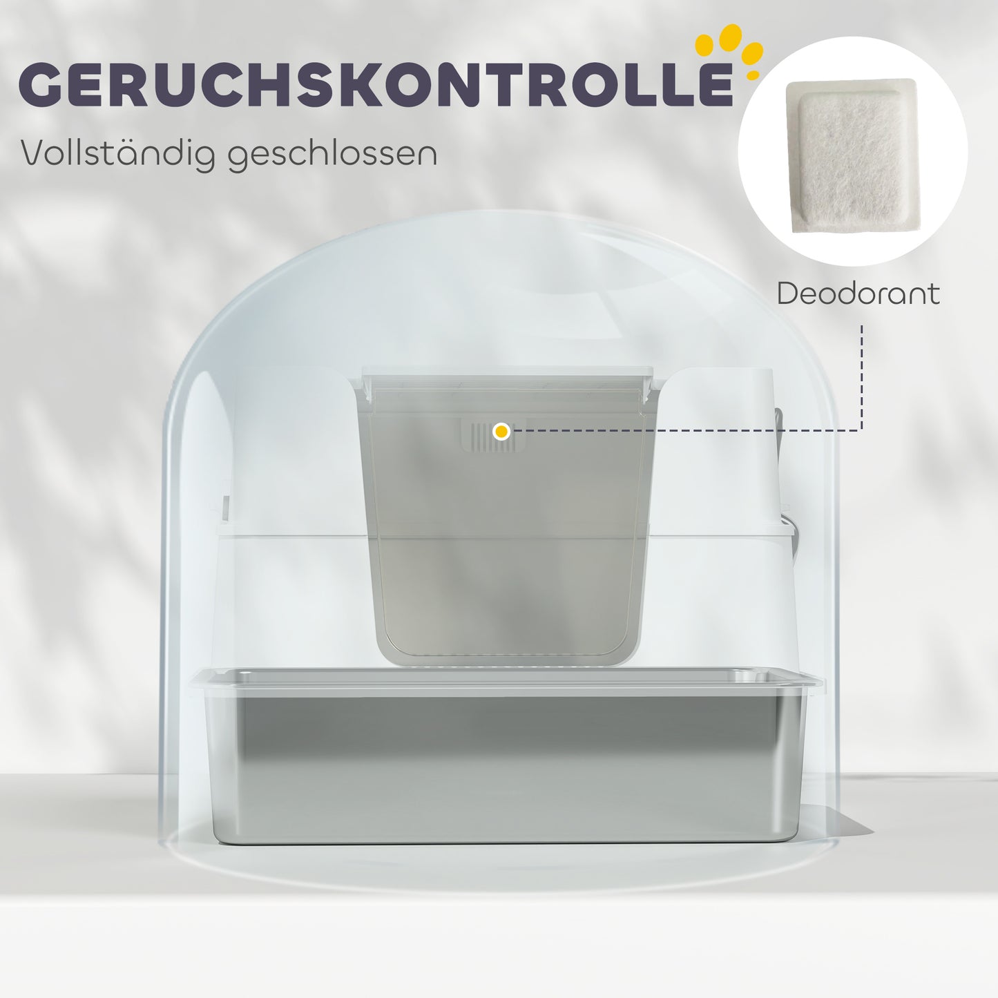 PawHut Katzentoilette, Edelstahl, XL-Innenraum, mit Schaufel, Hellgrau