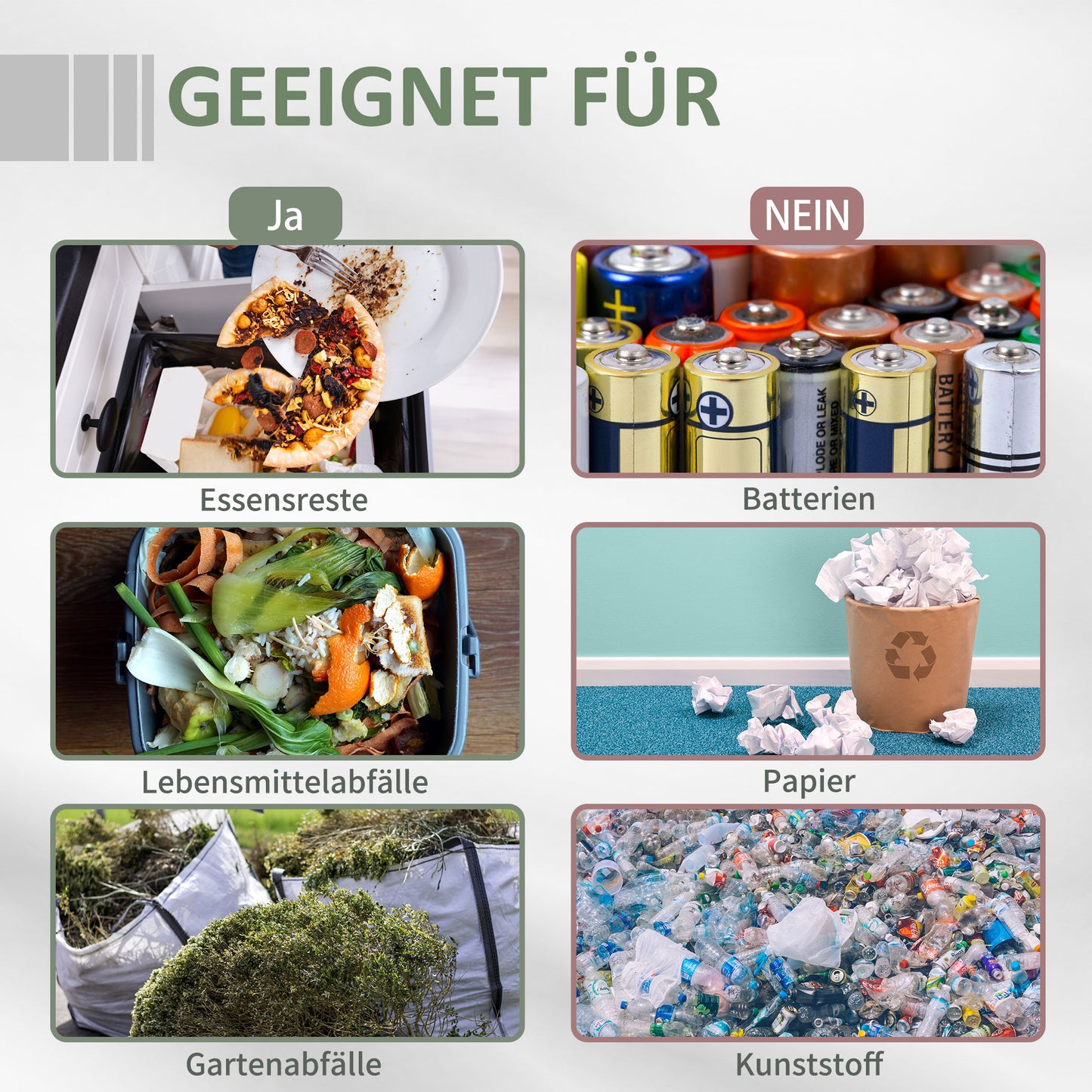 Outsunny Kompostbehälter mit 2 Behältern, 160 L Fassungsvermögen, drehbar, 71 cm x 65 cm x 96 cm, Grau + Grün + Schwarz