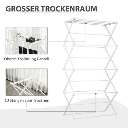 HOMCOM Wäscheständer faltbar 8-stufiger Trockengestell Turmtrockner Turmwäscheständer Trockenständer Metall Kunststoff Weiß 74 x 35 x 144 cm