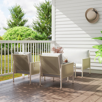 Outsunny Gartenmöbel Set från Polyrattan Lounge-Set mit 2er Sofa Sessel Glastisch Kissen 4 Personen Braun+Grau