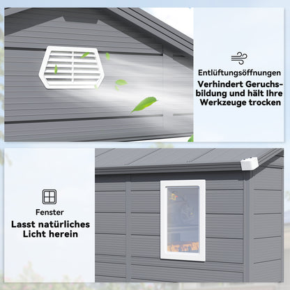 Outsunny Gerätehaus, Gartenhaus, Geräteschuppen mit Lüftungsfenster, Kunststoff, Metall, 240 x 190 x 180/228, Grau