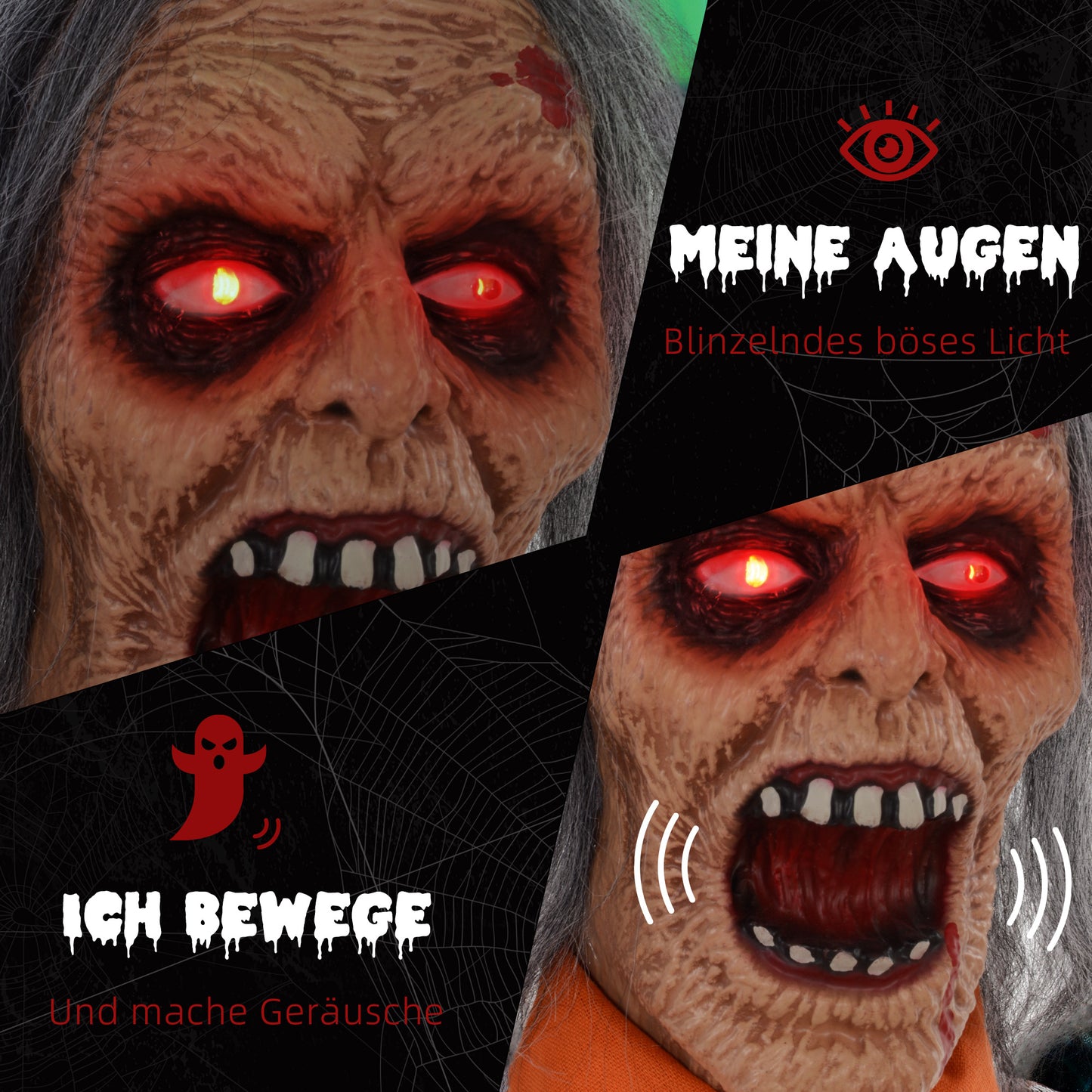 HOMCOM Gefangenen-Geist, Helloweendeko, gruselige Laute, rote Augen, beweglich, Orange