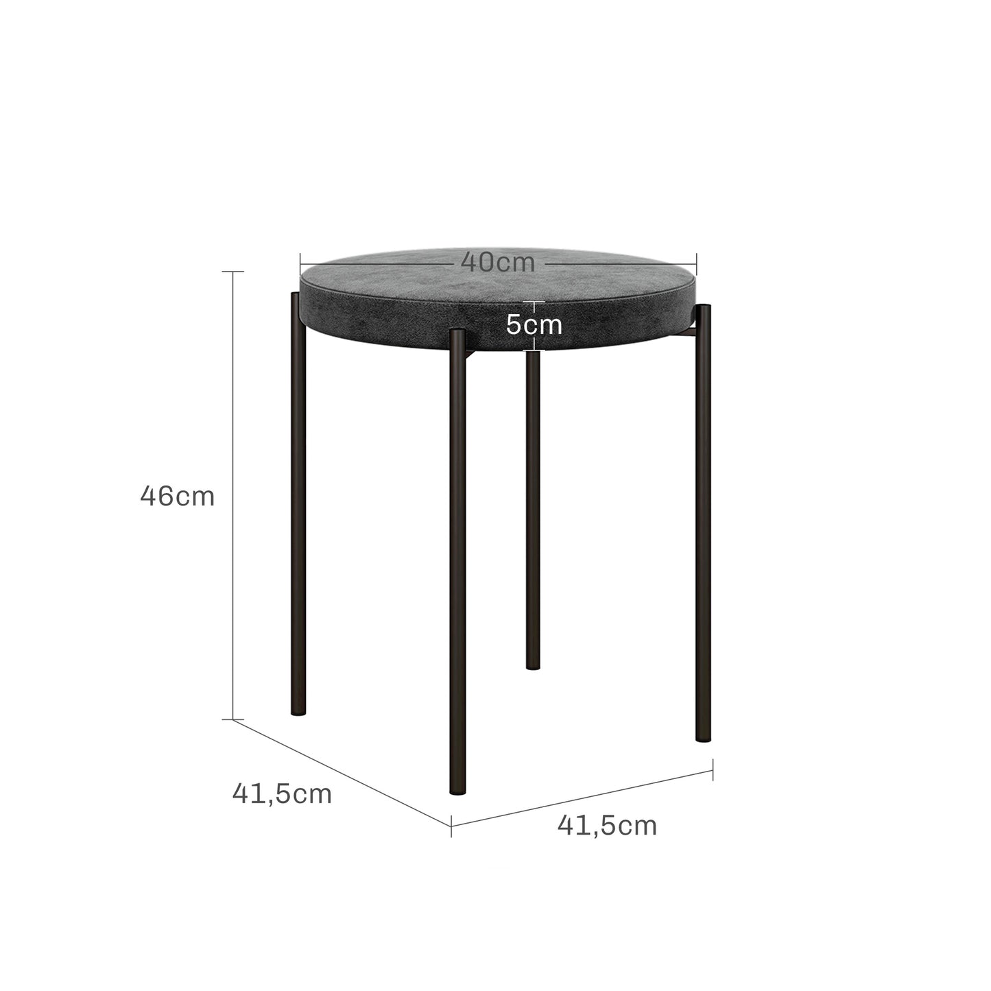 HOMCOM Küchenhocker 4-er Set, stapelbar, Samtoptik, bis 100kg, Stahlrahmen, 41,5 x 41,5 x 46 cm, Dunkelgrau