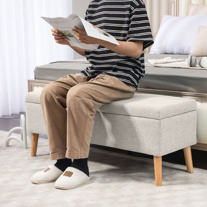 HOMCOM Sitzbank mit Stauraum, bis 220 kg, Leinenoptik, 110x39x45cm, Beige