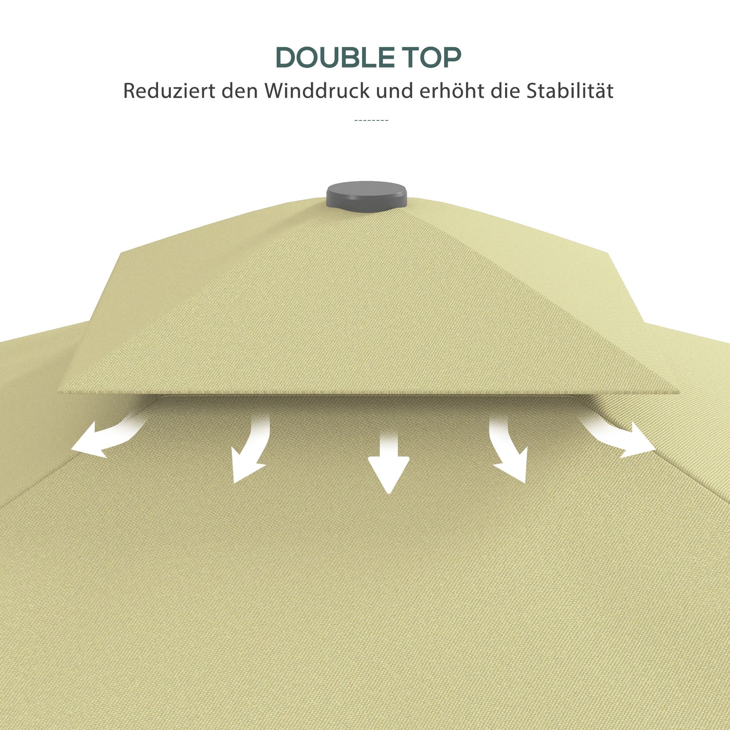 Outsunny Gartenschirm, Ampelschirm, dekorativa Rand, Lüftungsdach, Metallgestell, 2,4x2,4x2,6m, Beige