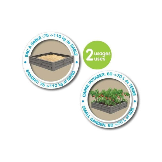 Smoby Bac Square Garden 2 in 1: Sand and square vegetable patch - 76x76cm - Founded tarpaulin supplied