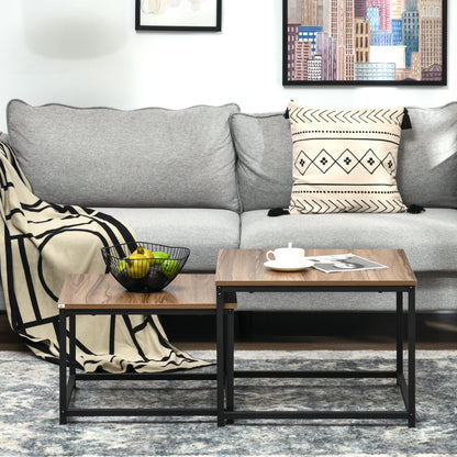 HOMCOM Satztisch-Set aus 2 Beistelltischen, Industrial Design, schwarzer Stahlrahmen, Tischplatte in Holzoptik