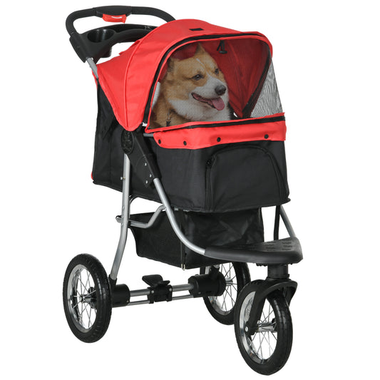 PawHut Hundewagen Hundebuggy mit 3 Rädern klappbar bis 10 kg Oxford Rot+Schwarz 109,5 x 54,5 x 106,5 cm