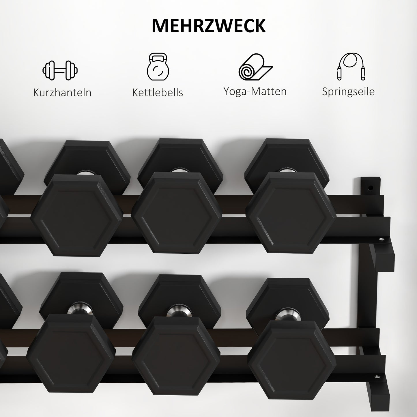 SPORTNOW Hantelständer, Hantelgestell, 2 Etagen, bis 70 kg, Stahl, 98x40x35 cm, Schwarz
