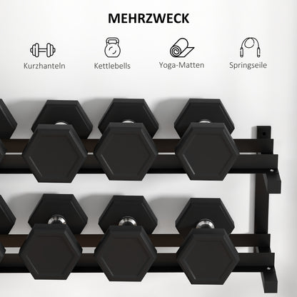 SPORTNOW Hantelständer, Hantelgestell, 2 Etagen, bis 70 kg, Stahl, 98x40x35 cm, Schwarz