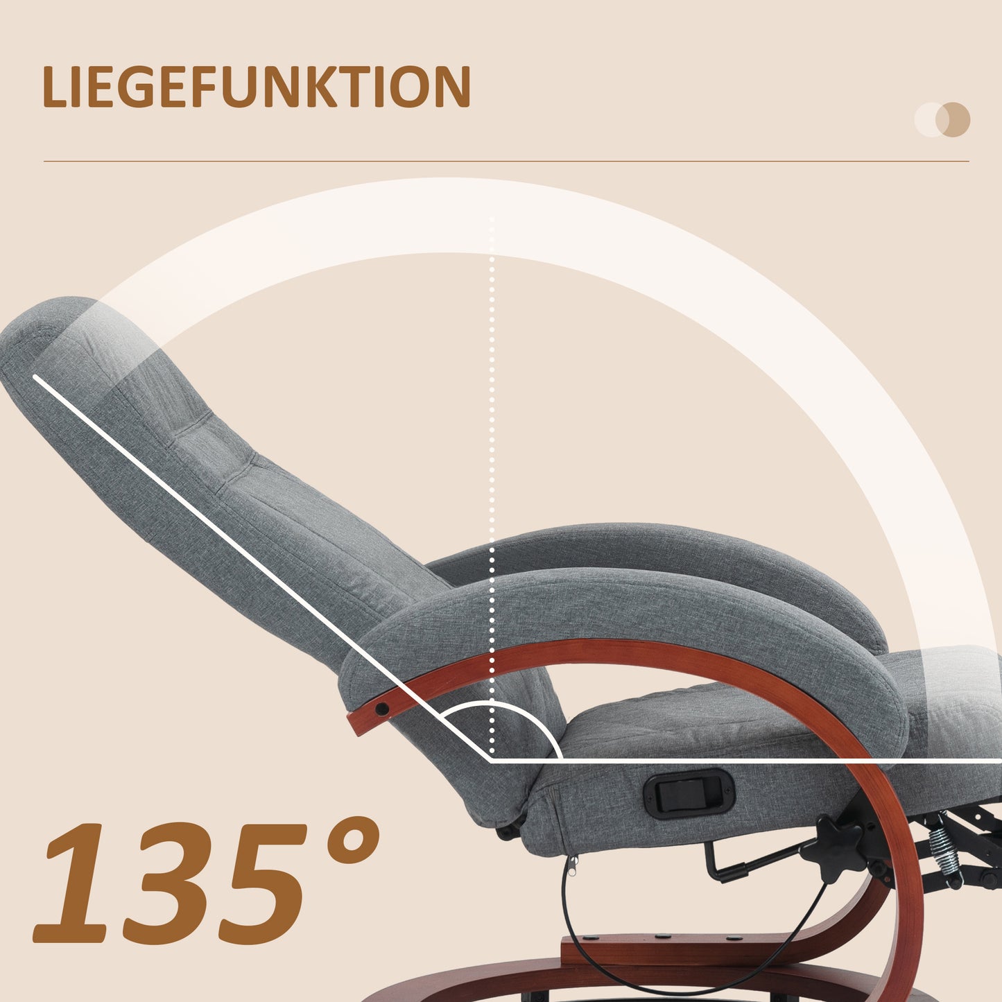 HOMCOM Relaxsessel mit klappbarer Fußstütze, drehbar, neigbare Lehne, Leinenoptik, bis 140 kg, Grau