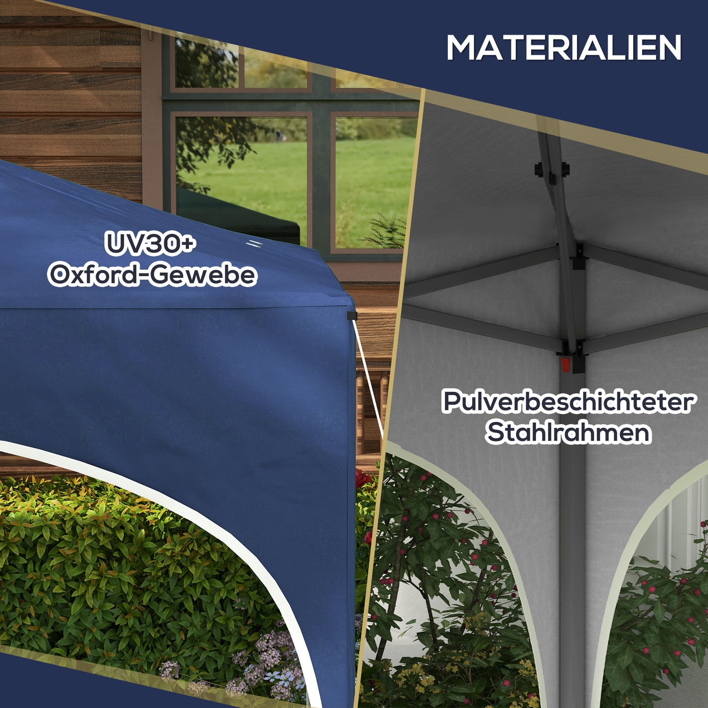 Outsunny Faltpavillon, höhenverstellbar, Metallstützen, robuste Plane, inkl. Tragetasche, 2,95 x 2,95 x 2,55m, Dunkelblau