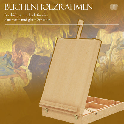 HOMCOM Tischstaffelei Tischstaffelei-Box, Buchenholz, klappbar, 27cm x 41,5cm x 74,5cm, Natur