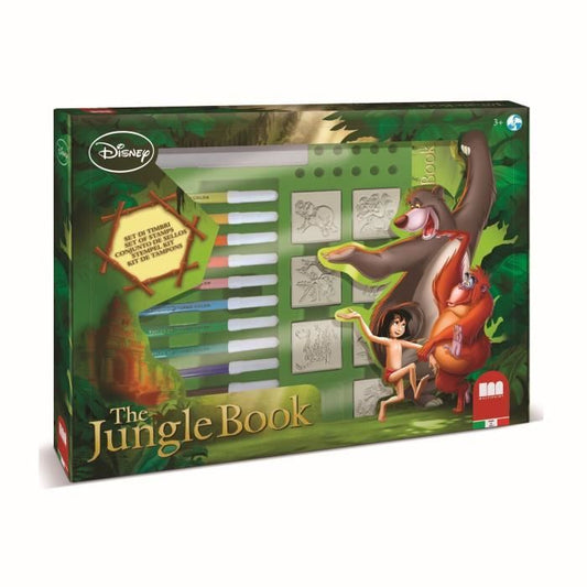 Stamp set - MULTIPRINT - 4772 - The Jungle Book - 7 wooden and latex stamps, 12 Giotto markers, ruler, coloring book