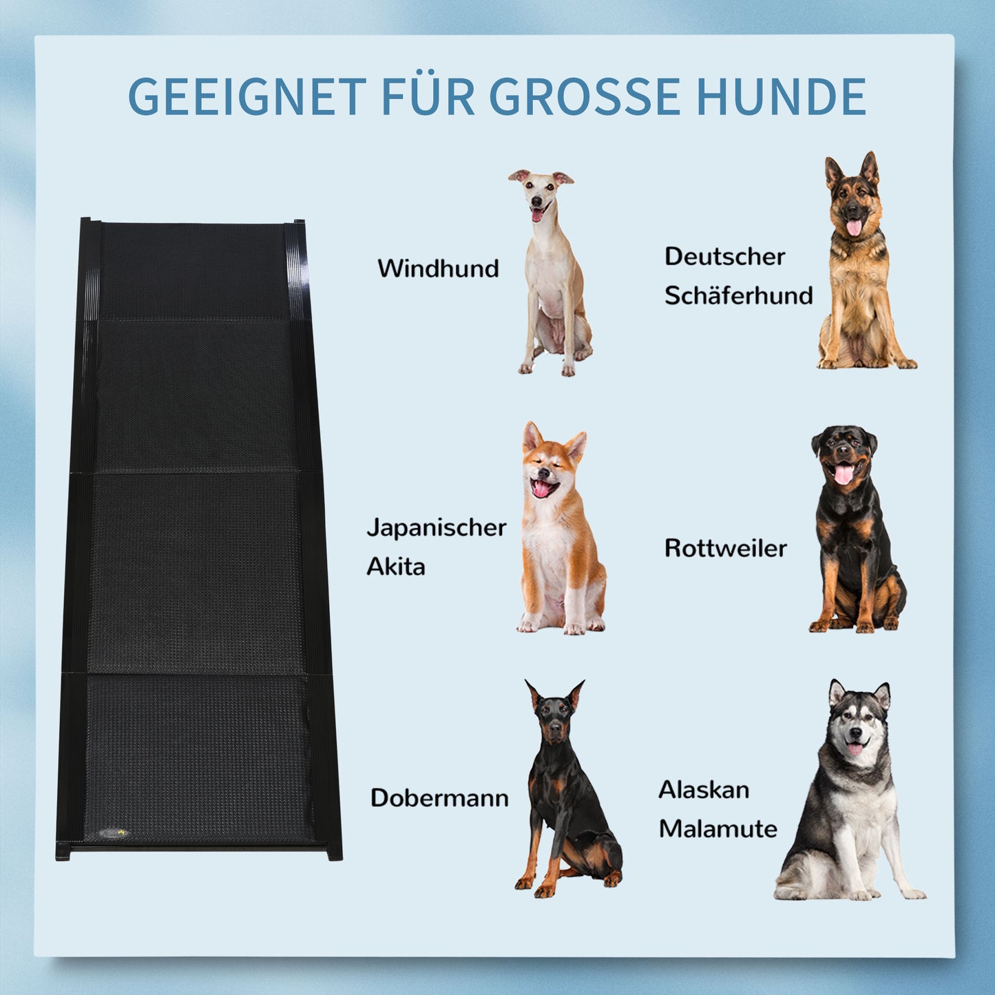 PawHut Haustierrampe, klappbar, rutschfest, Hunde bis 40 kg, 158 cm x 43,5 cm x 2,5 cm, Schwarz