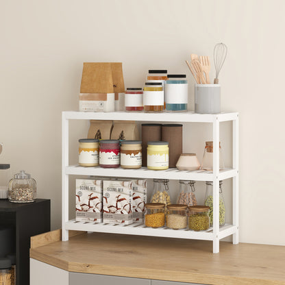 HOMCOM 3-stufiges Bambusregal, Schuhregal, Aufbewahrungsregal, lackierte Oberfläche, Weiß