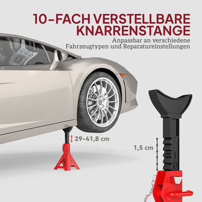 HOMCOM Unterstellbock 3 Tonnen Traglast 2 Stück Stützbock inkl Sicherungssplint 10 stufig Höhenverstellbar Rot