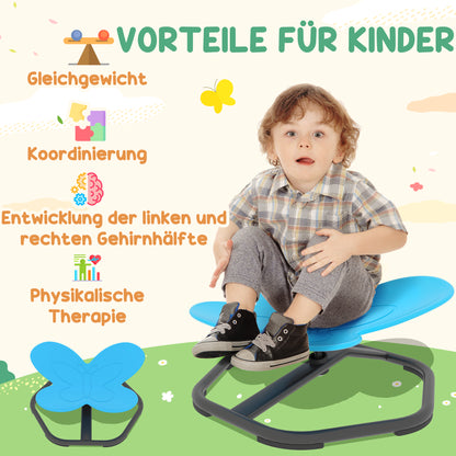 AIYAPLAY Sensorischer Drehstuhl für Kinder, Schmetterlings-Form, fördert Balance und Koordination, Kunststoff, Metall, Blau
