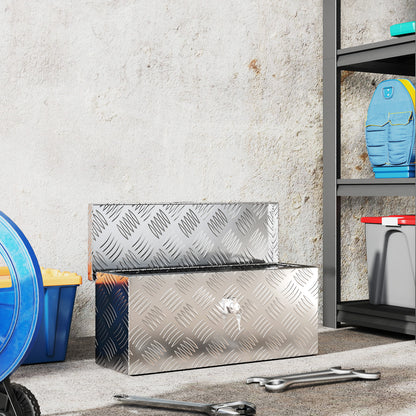 HOMCOM Gerätekasten Aufbewahrungskiste aus Aluminium mit Schloss und Schlüsseln 50 x 15,5 x 20,5 cm