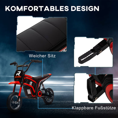 HOMCOM Elektro-Motorrad für Kinder, 24V Kindermotorrad mit Hupe, Leuchte, mit Drehgriff-Gashebel, 8-16 km/h, 8-12 Jahre, Rot