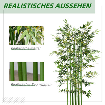 HOMCOM Künstlicher Bambus, Kunstpflanze, Dekopflanze, echtes Aussehen, pflegeleicht, für den Hausgebrauch, 180 cm hoch, Grün