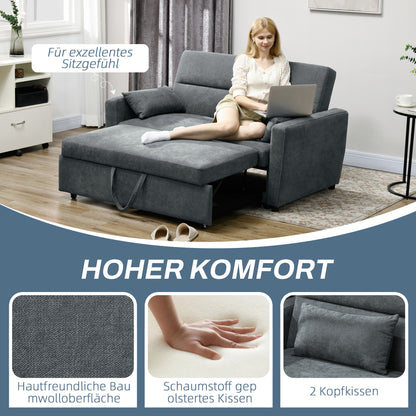 HOMCOM Schlafsofa, 2-Sitzer, ausklappbar, bis 200 kg, Holzrahmen, 155x90x88,5cm, Dunkelgrau