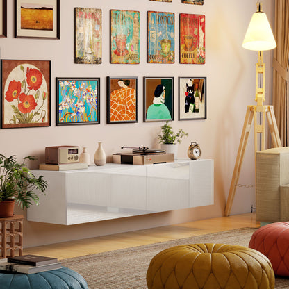 HOMCOM Wandmontierter TV-Schrank, schwebende TV-Kommode mit viel Ablagefläche und Stauraum, Spanplatte, Weiß