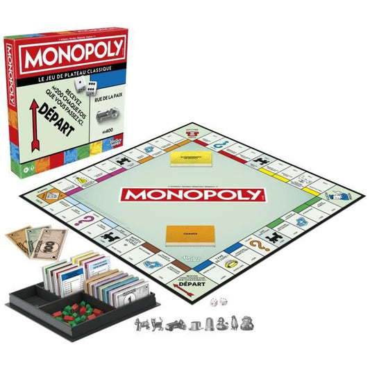 Classic Monopoly, board game, with storage box and large pawns, 2 to 6 players, FR version, from 8 years old,
