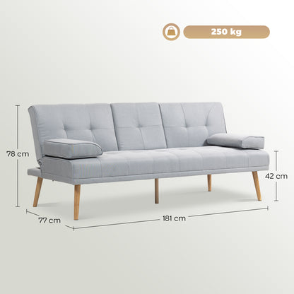 HOMCOM Schlafsofa, 3-Sitzer-Sofa, Bettsofa mit Klappbarem Tisch, Stoffsofa mit Leinenoptik, Schlafcouch mit Becherhalter, im Skandi-Design, bis 250 kg Belastbar, Hellgrau