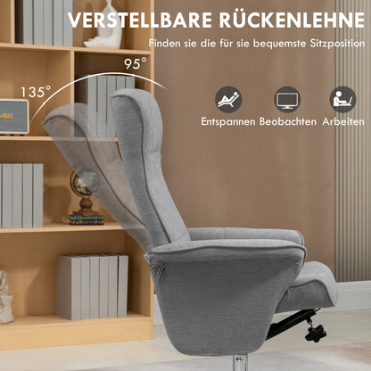 HOMCOM Relaxsessel mit Hocker, drehbar, neigbare Rückenlehne, bis 150 kg, 69 x 71 x 104 cm, Grau