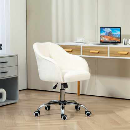 HOMCOM Homeoffice Stuhl, Ergonomisch Schreibtischstuhl mit Wippfunktion, Teddysamtoptik 56 x 61 x 86 cm Cremeweiß