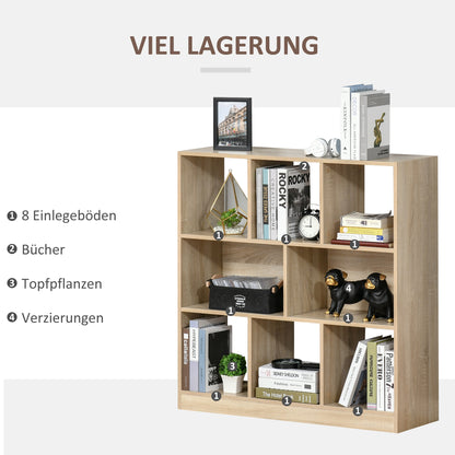 HOMCOM Bücherregal Regal Standregal, 8 Regalfächer, 97,5 x 30 x 100 cm, Eichen-Optik