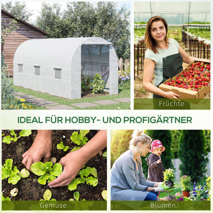 Outsunny Foliengewächshaus Treibhaus begehbar mit Metallrahmen 4,45 x 2 x 2m Weiß