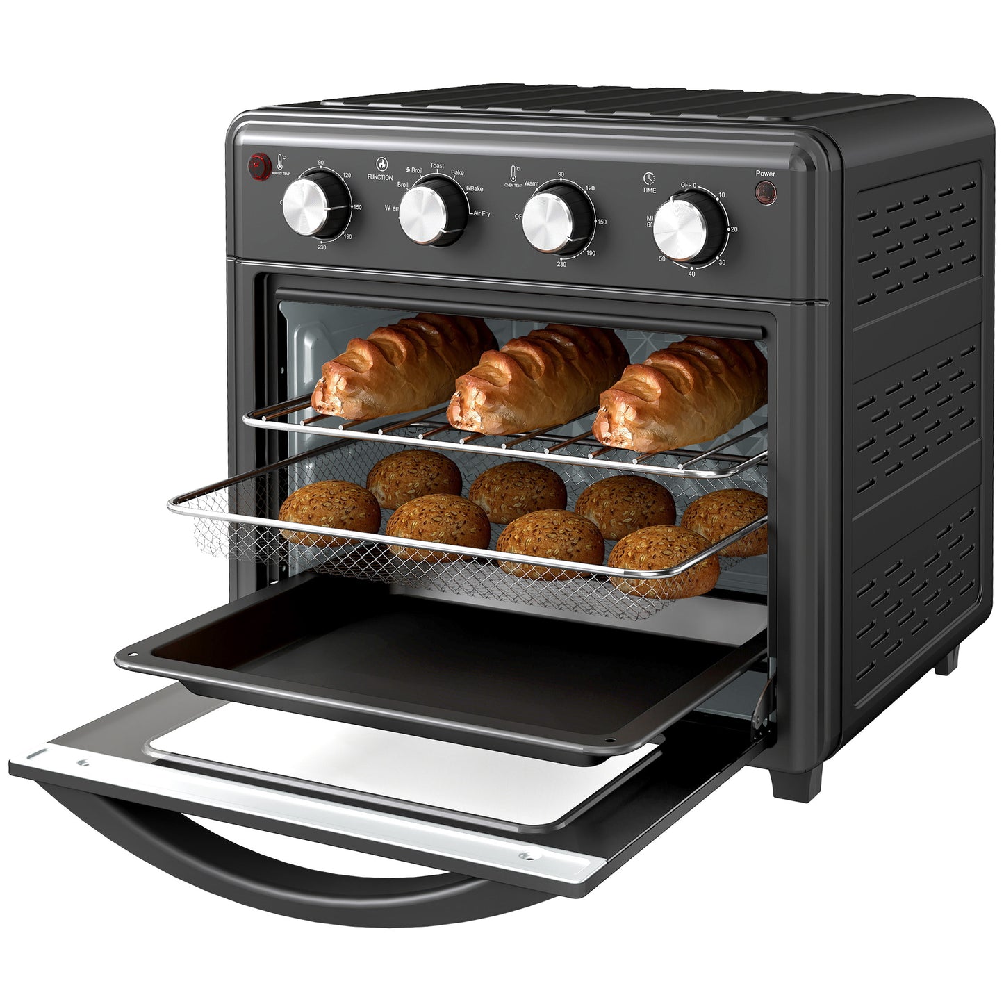 HOMCOM Minibackofen, Heißluftfritteuse, 90-230° C, 7 Programme, Zubehör, Schwarz
