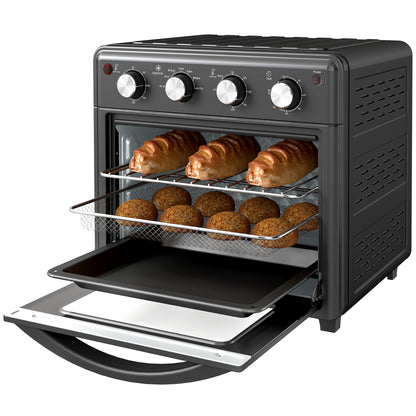 HOMCOM Minibackofen, Heißluftfritteuse, 90-230° C, 7 Programme, Zubehör, Schwarz