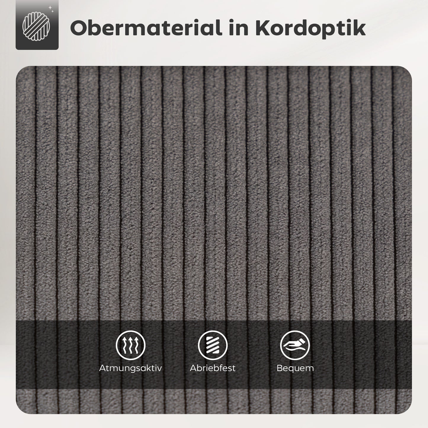 HOMCOM 2er-Set Barstühle mit Cordbezug und Stahlbeinen, Polsterstühle für Kücheninsel, Esszimmer, Grau