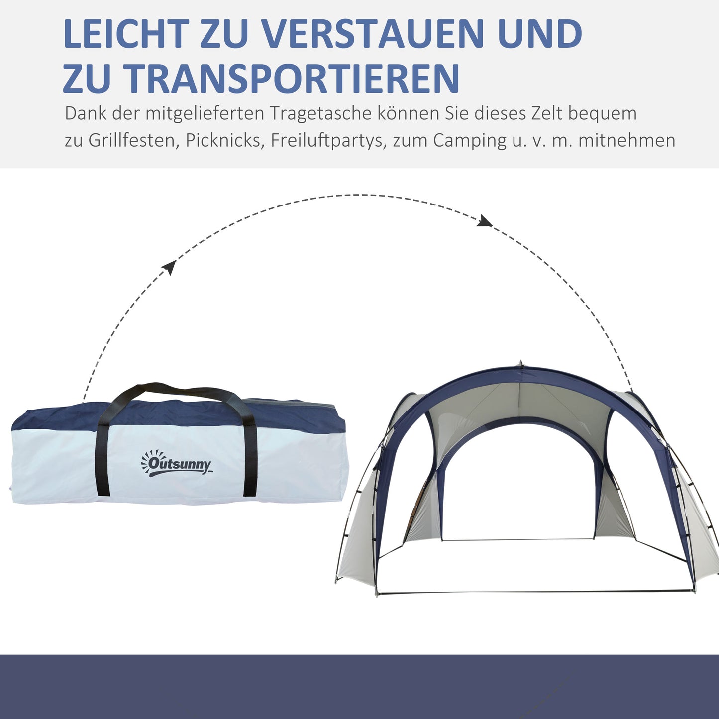 Outsunny Kuppelzelt für 6-8 Personen, Pavillon, Schutz vor Sonne und Nieselregen, 3,5 x 3,5 x 2,22 m, Cremeweiß