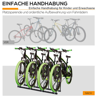 HOMCOM Fahrradständer für 4 Fahrräder, wetterfest, Wand- oder Bodenmontage, Stahl 110 x 33 x 27 cm