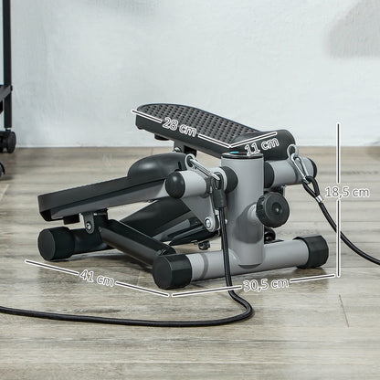 SPORTNOW 2 in 1 Mini-Stepper für Zuhause mit Power Ropes, LCD-Display Up-Down Swing Stepper 41 x 30,5 x 18,5 cm Grau