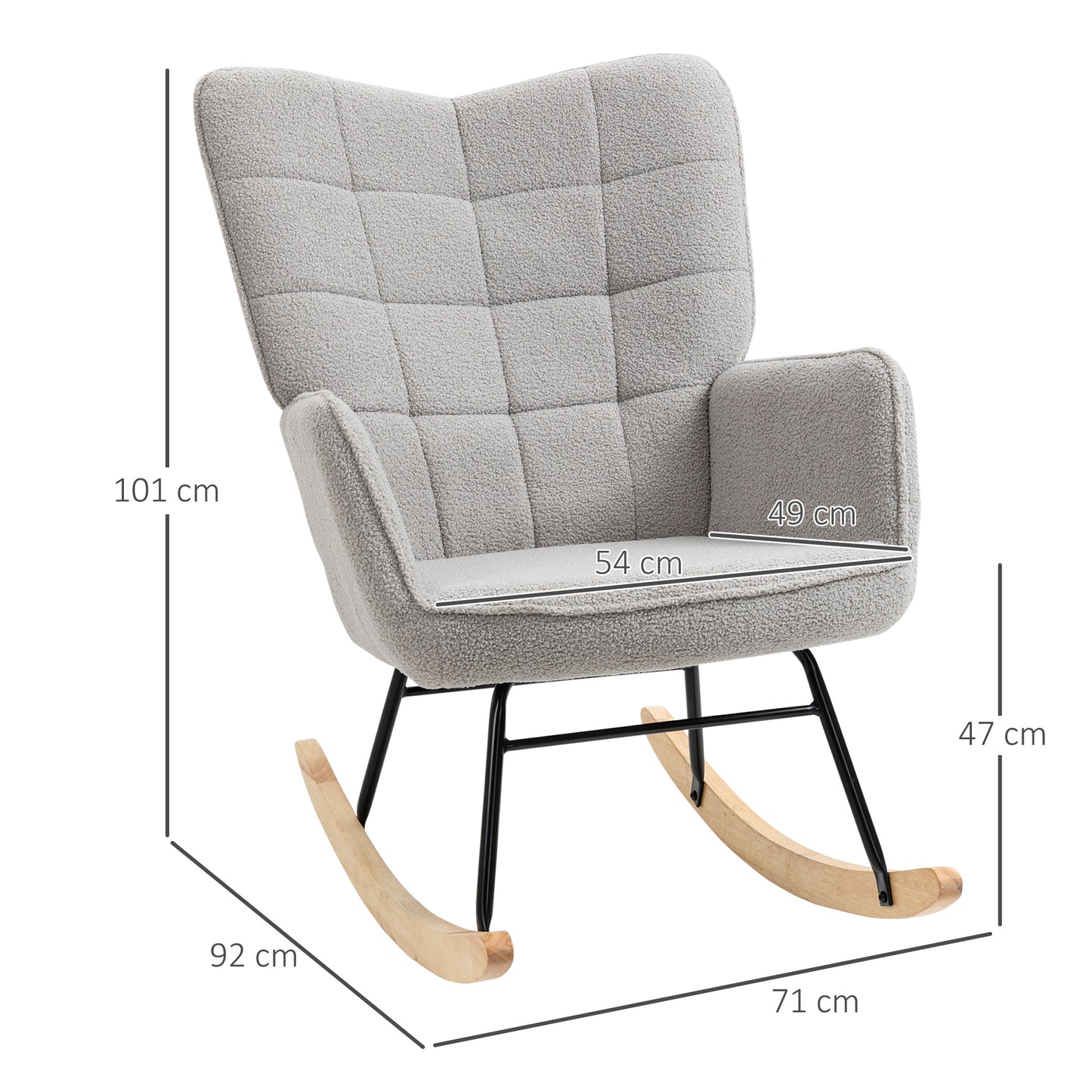 HOMCOM Schaukelstuhl im Retro-Design, Massivholz, Schwingsessel, 71 cm x 92 cm x 101 cm, Hellgrau